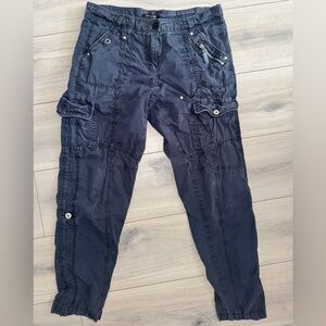 Dark Blue Cargo Pants with Zipper Details